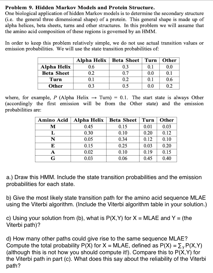 Solved Problem 9. Hidden Markov Models And Protein | Chegg.com