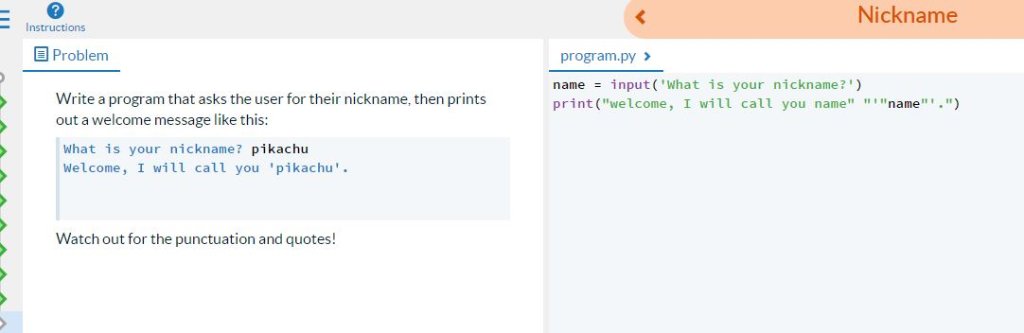 Solved Nickname Instructions Problem program.py nameinput ( | Chegg.com