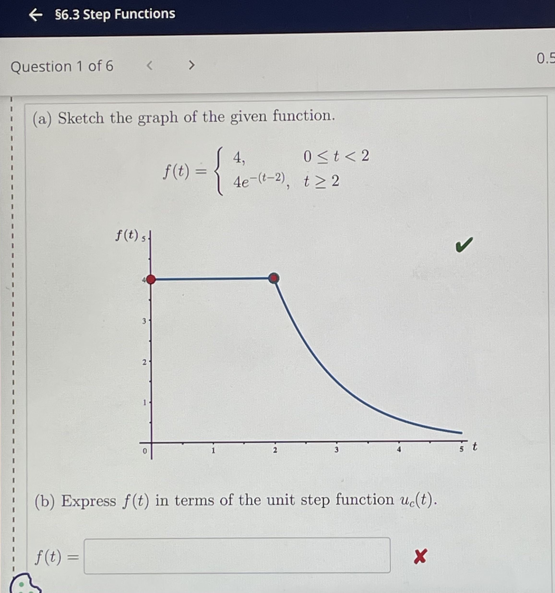 Solved $6.3 ﻿Step FunctionsQuestion 1 ﻿of 6(a) ﻿Sketch The | Chegg.com