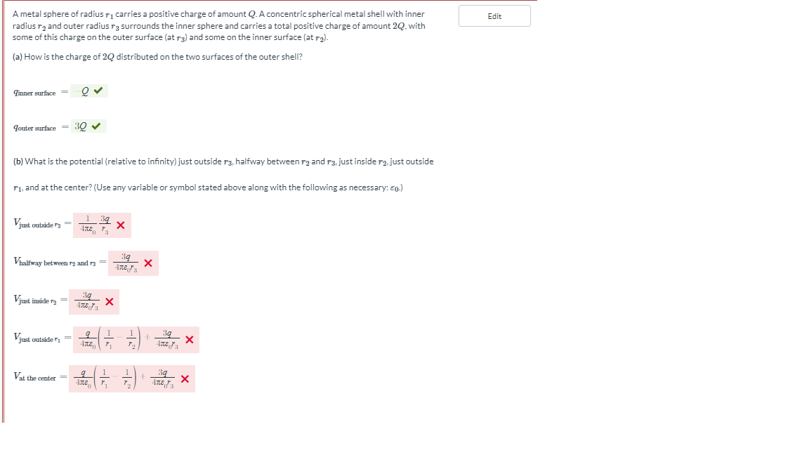 Solved A metal sphere of radius r1 carries a positive charge