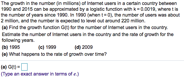 Solved The growth in the number (in millions) of Internet | Chegg.com