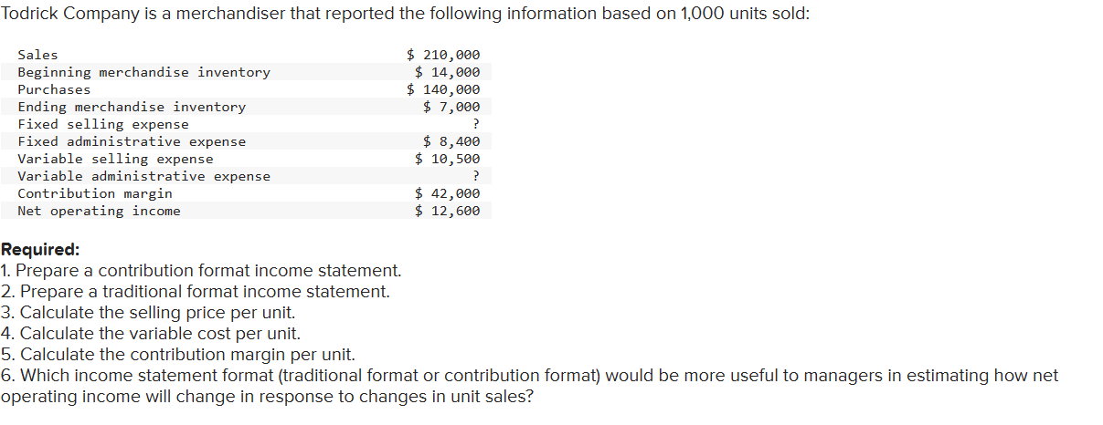 Solved Required: . Prepare a contribution format income | Chegg.com