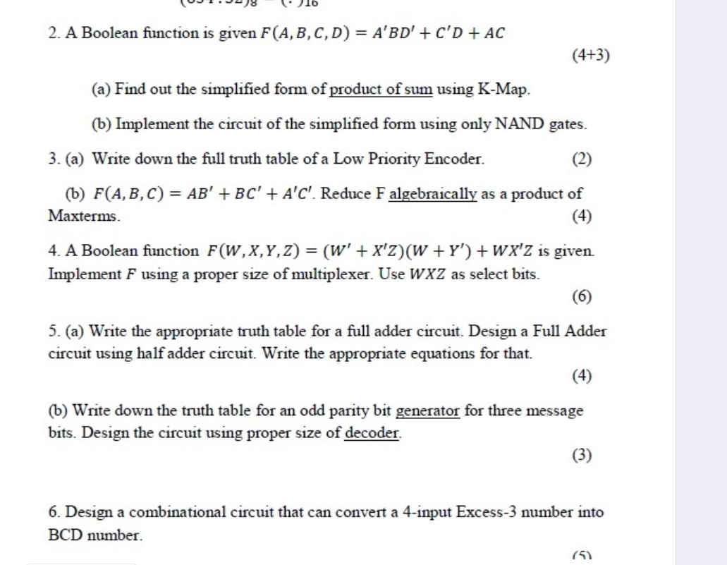 Solved 2 A Boolean Function Is Given F A B C D A