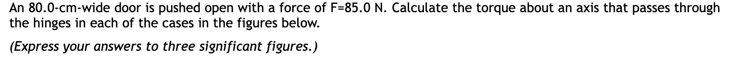 Solved An 80.0-cm-wide Door Is Pushed Open With A Force Of | Chegg.com