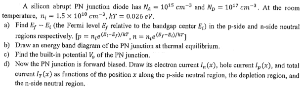 Solved A silicon abrupt PN junction diode has NA = 1015 cm-3 | Chegg.com
