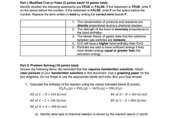 Solved Part I. Modified True Or False (2 Points Each  10 