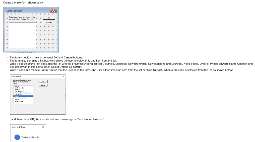 Solved 1. Create The Userform Shown Below: . The Form Should | Chegg.com