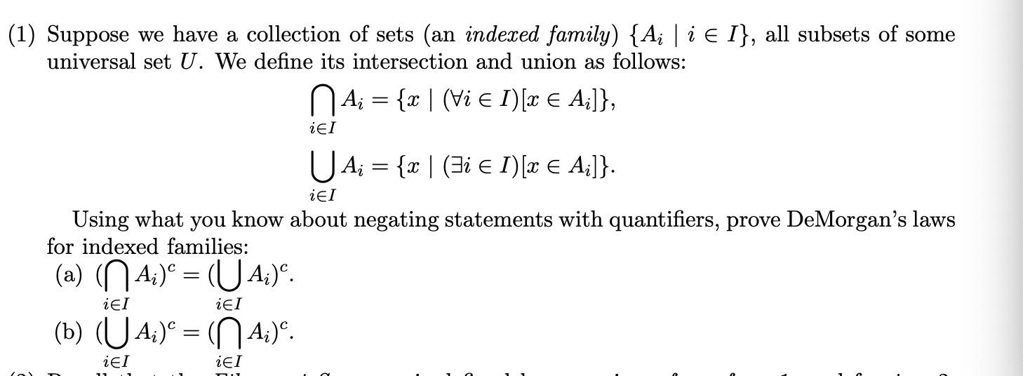Solved (1) Suppose we have a collection of sets (an indexed | Chegg.com