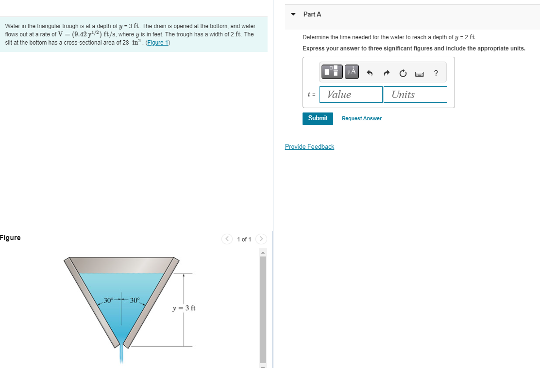 Solved Water in the triangular trough is at a depth of | Chegg.com