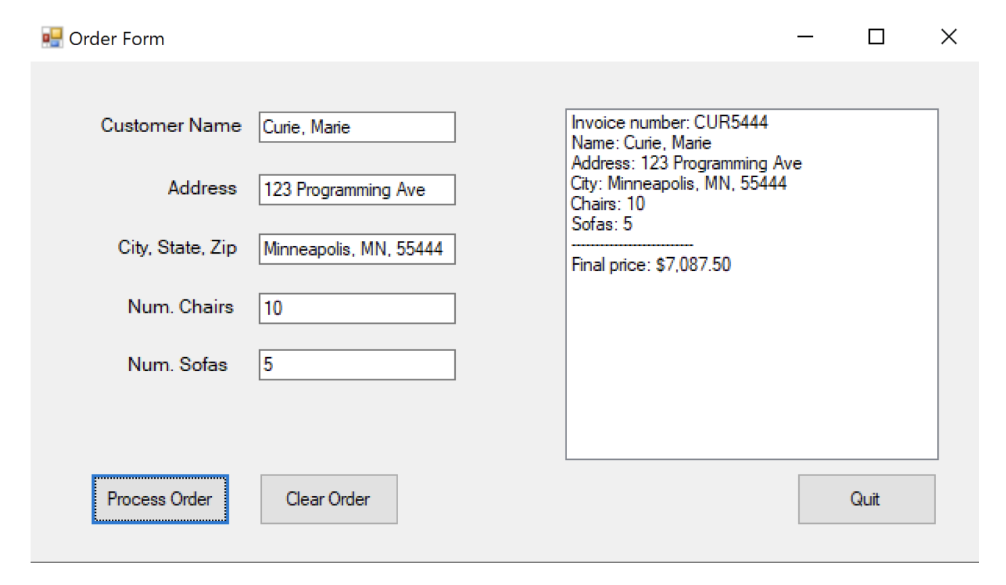 VISUAL BASIC Write a program that produces an invoice | Chegg.com