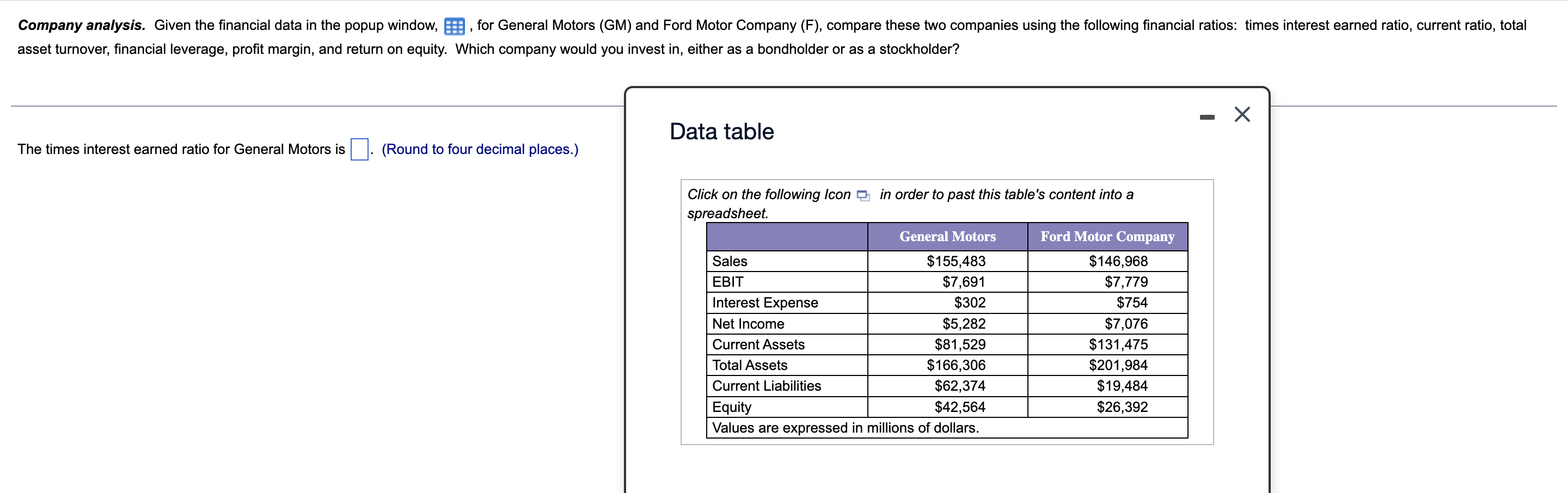 Solved Company Analysis. Given The Financial Data In The | Chegg.com