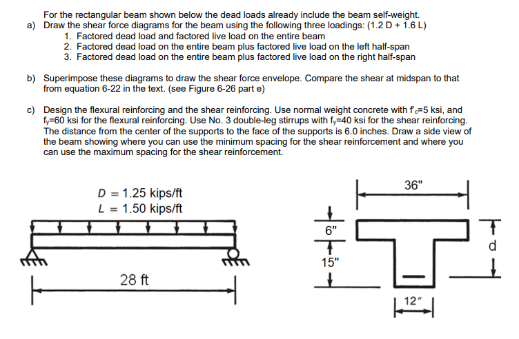 For the rectangular beam shown below the dead loads | Chegg.com