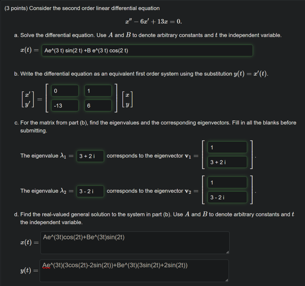 Solved (3 Points) Consider The Second Order Linear | Chegg.com