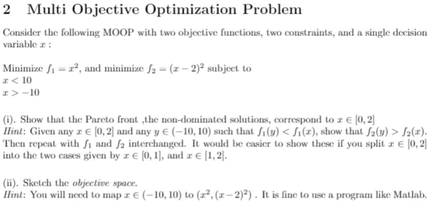 Solved 2 Multi Objective Optimization Problem Consider The | Chegg.com