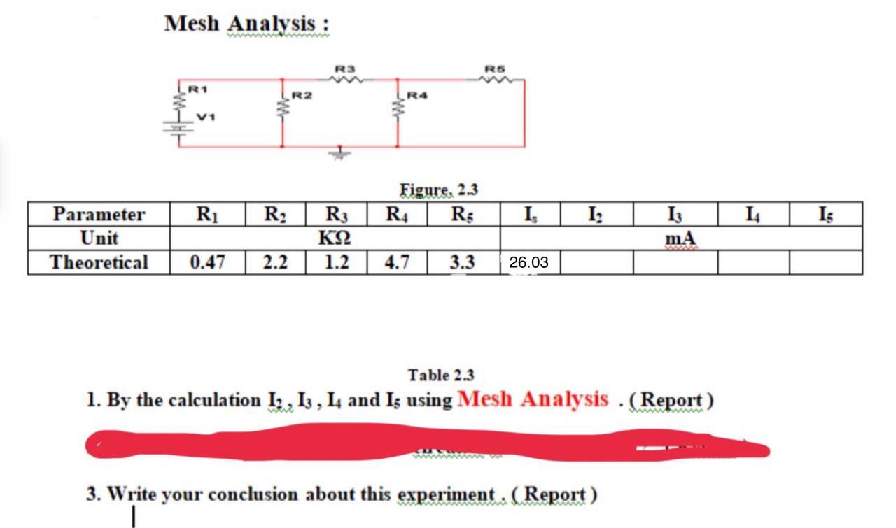Solved Mesh Analysis : R3 R1 R4 V1 Figure, 2.3 R4 R$ R] R I, | Chegg.com