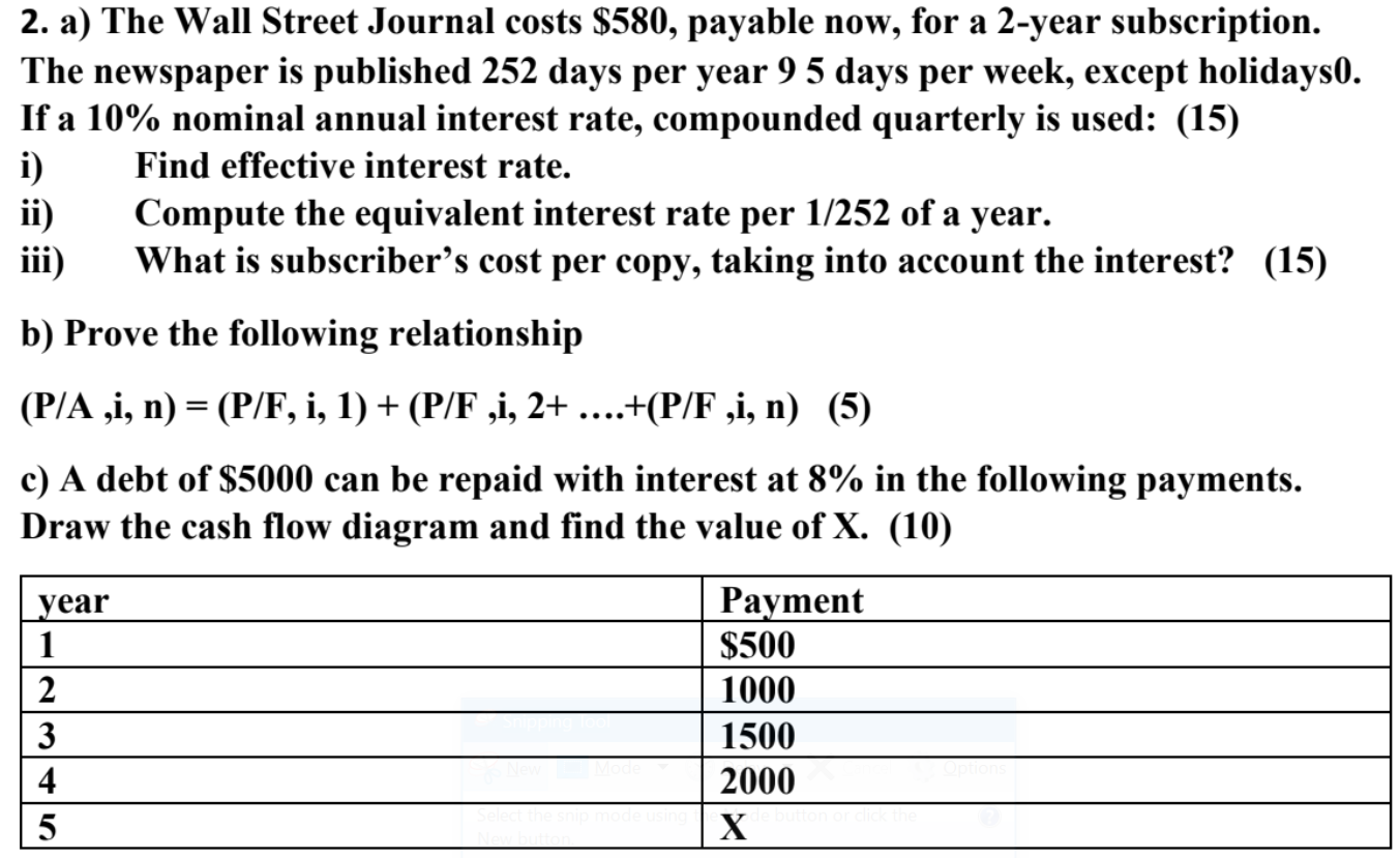 Solved 2. a) The Wall Street Journal costs $580, payable | Chegg.com