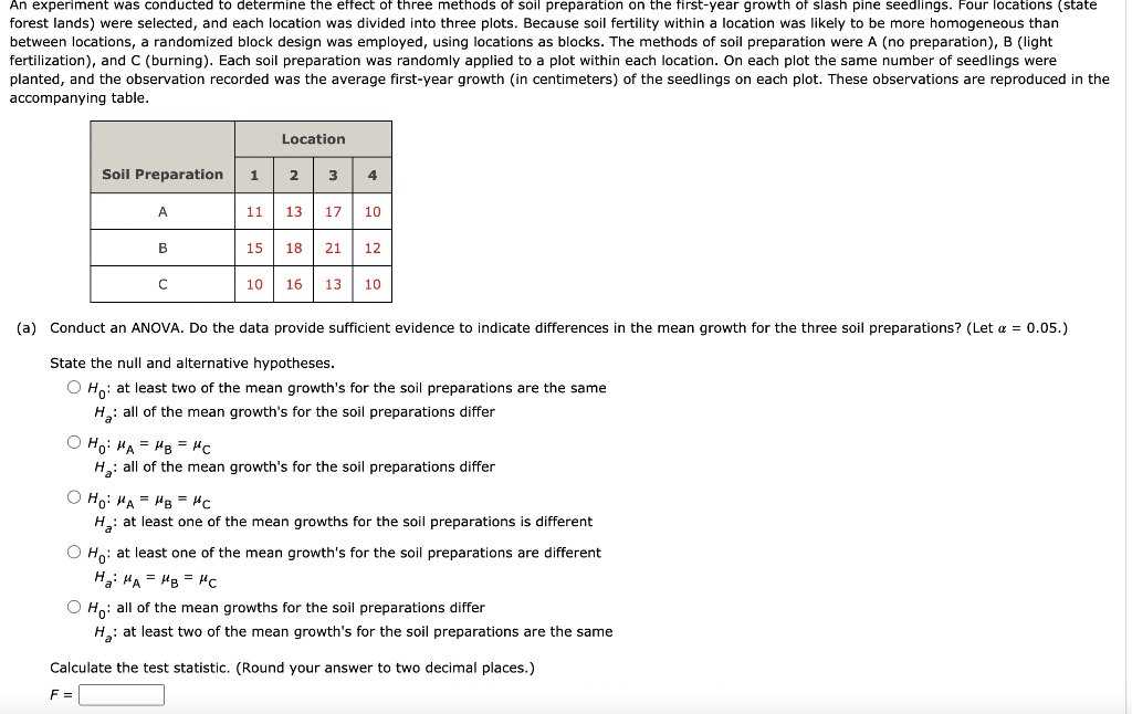 Solved An experiment was conducted to determine the effect | Chegg.com