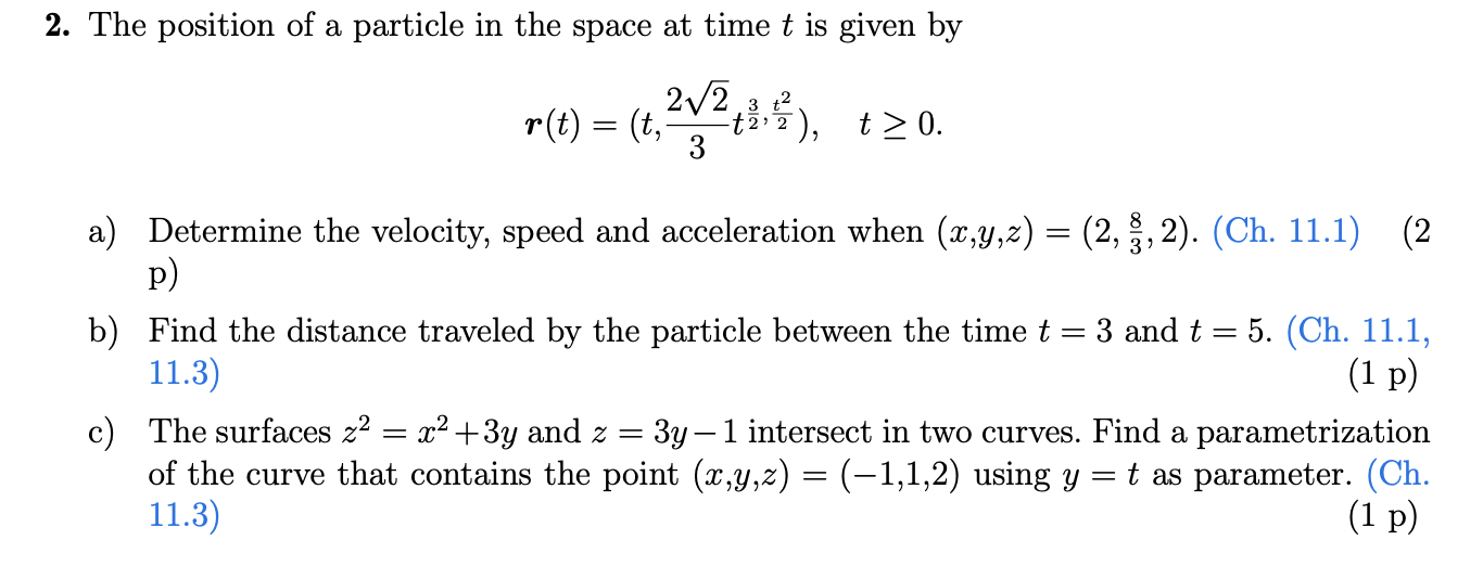 Solved 2. The position of a particle in the space at time t | Chegg.com