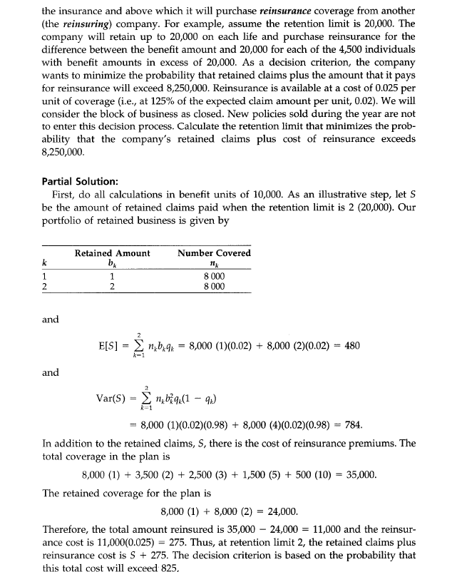 2.14. Calculate the retention limit that minimizes
