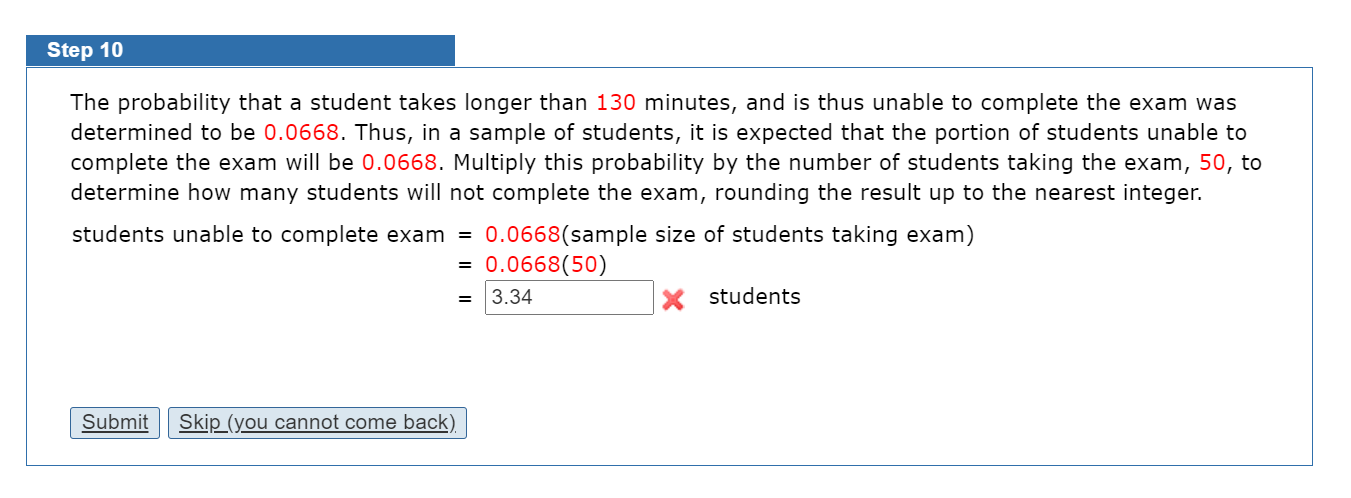 Solved Step 10 The probability that a student takes longer | Chegg.com