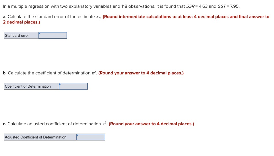 Solved In a multiple regression with two explanatory | Chegg.com