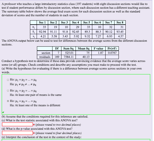 Solved In a large class of introductory Statistics students