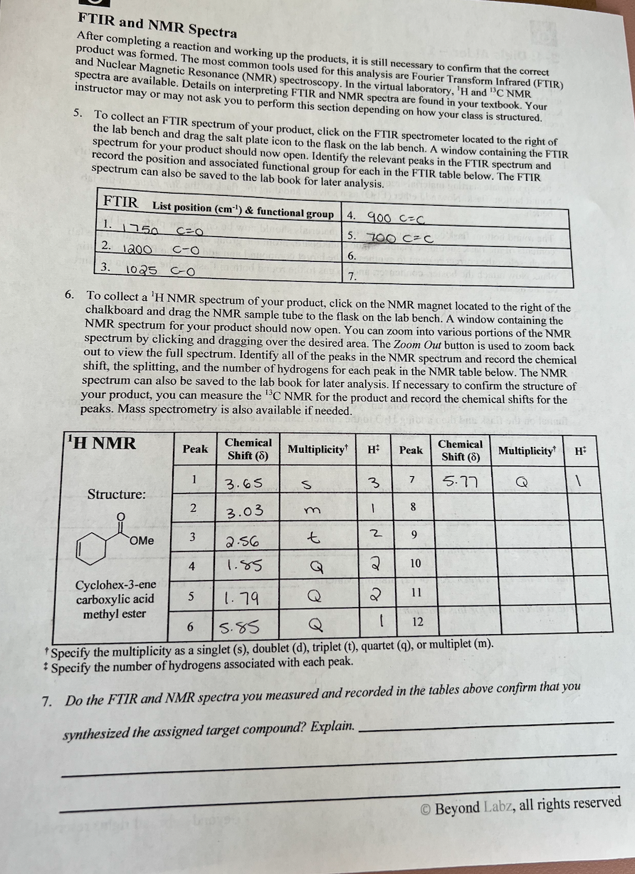 Solved FTIR and NMR Spectra After completing a reaction and | Chegg.com