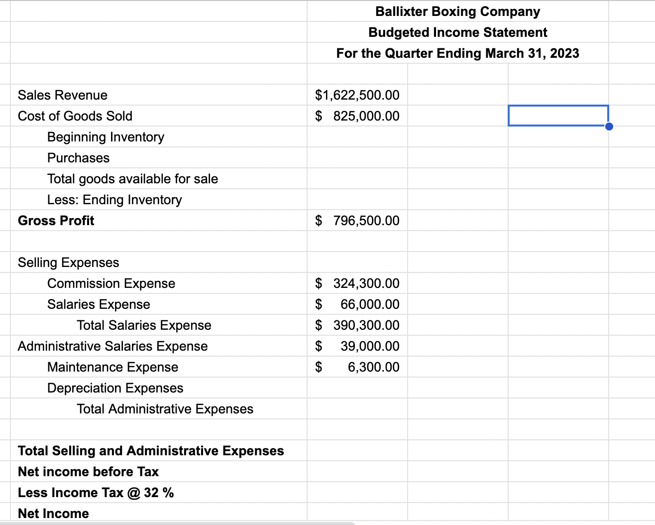 Solved HELP ME WITH BUDGETED INCOME STATEMENT Not MASTER | Chegg.com