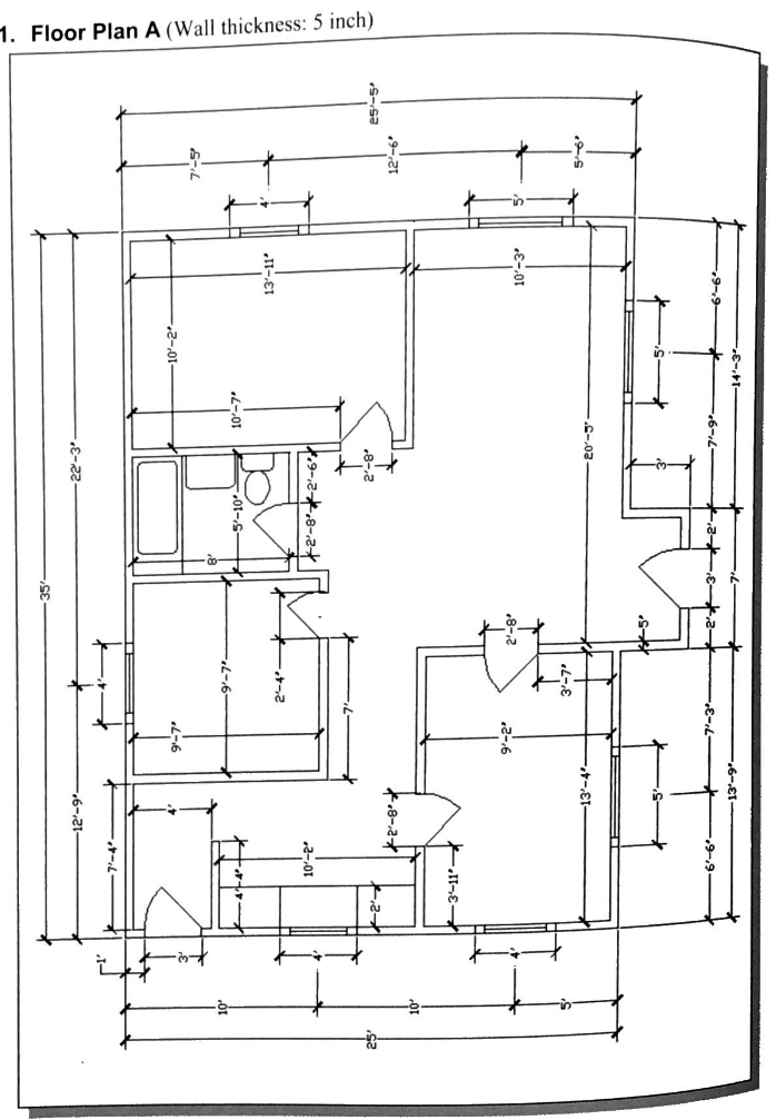 Solved 1. Floor Plan A (Wall thickness 5 inch) in 50