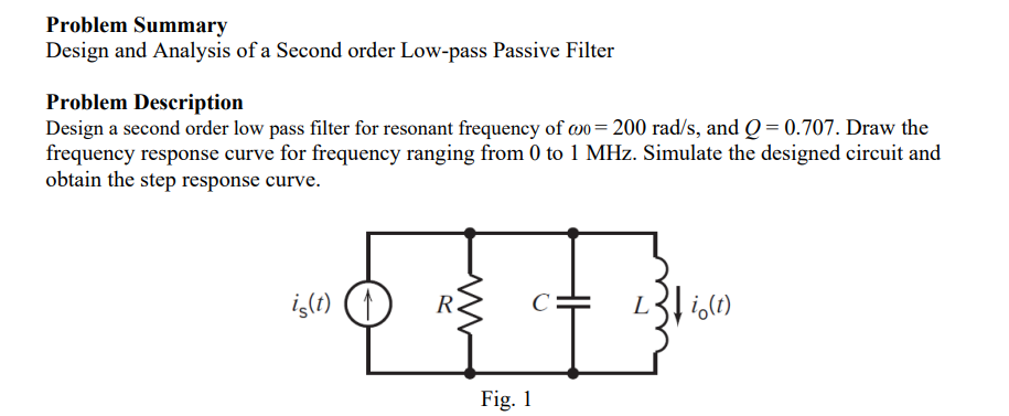 Solved Problem Summary Design and Analysis of a Second order | Chegg.com