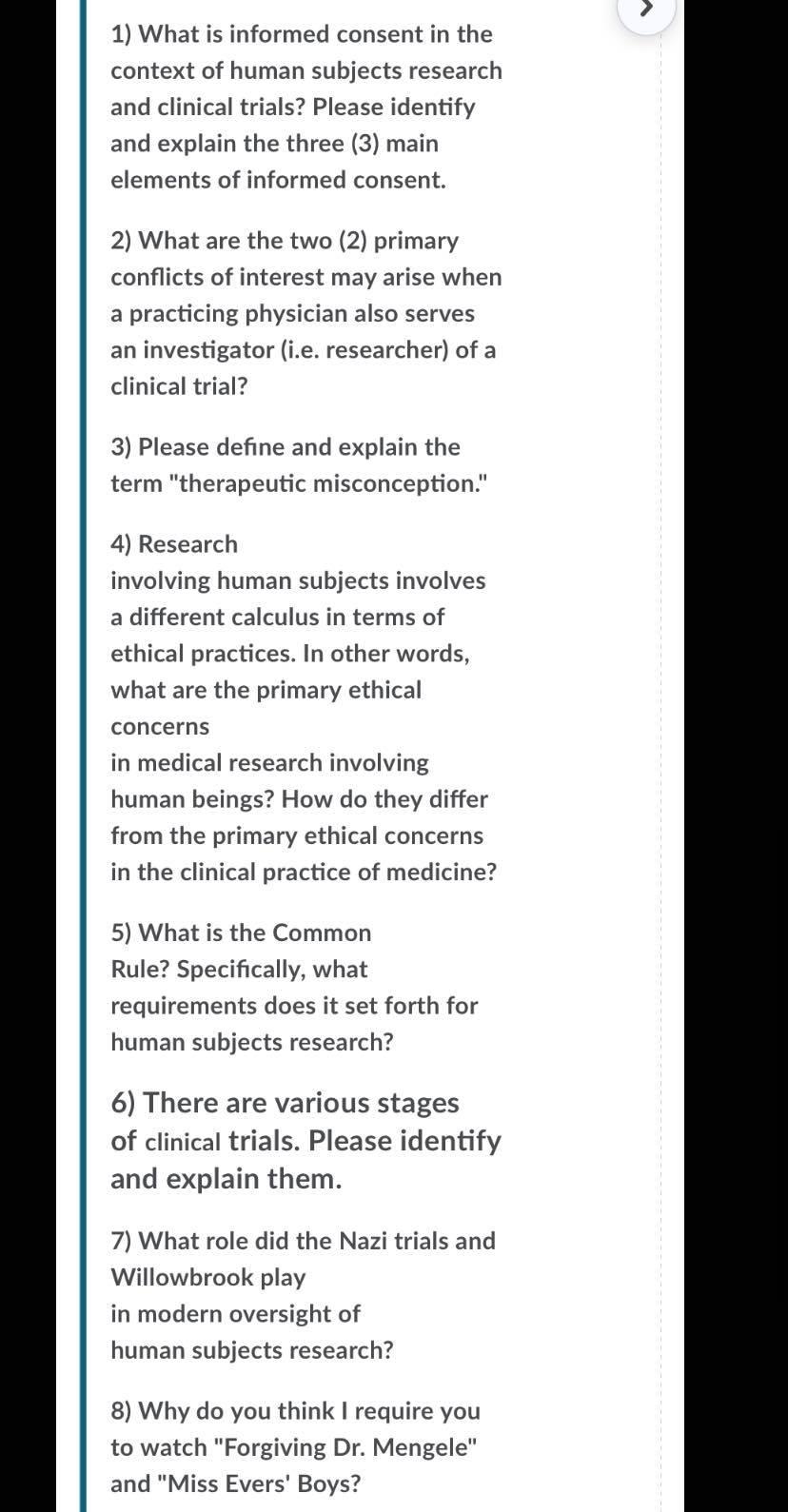 Solved 1) What Is Informed Consent The Context Of Human | Chegg.com