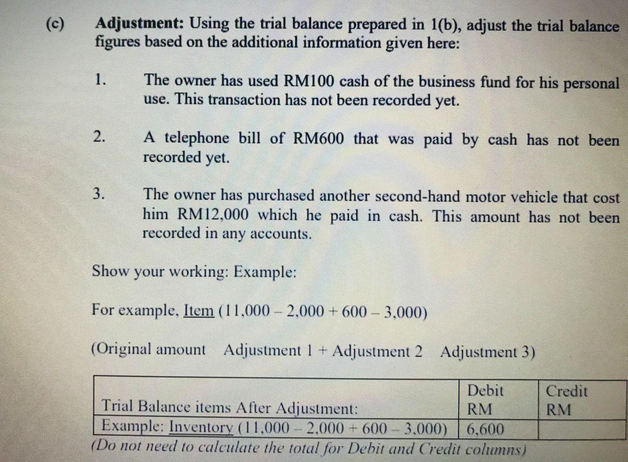 Solved Adjustment: Using the trial balance prepared in 1(b), | Chegg.com