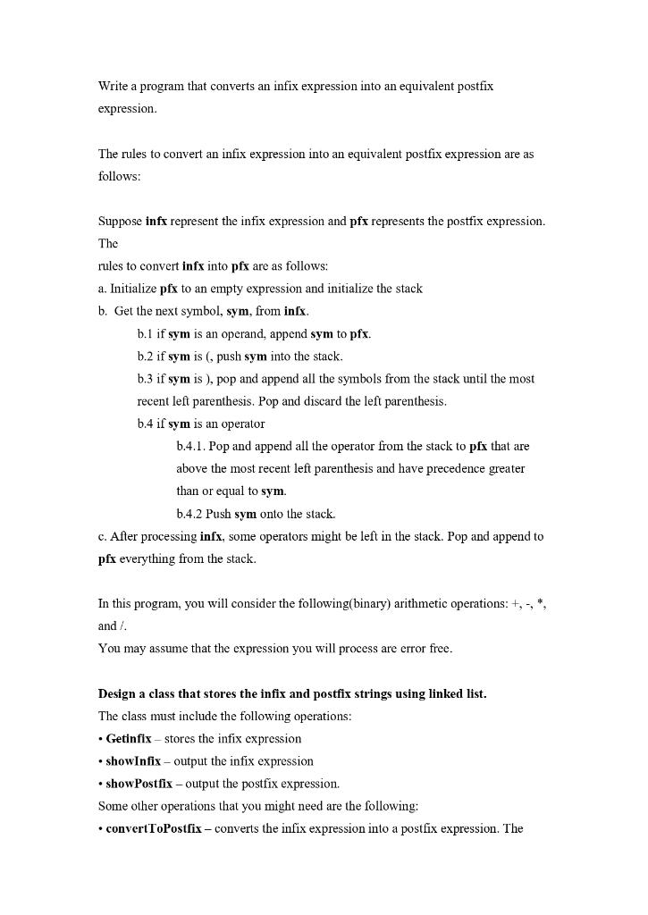 Solved Write a program that converts an infix expression | Chegg.com