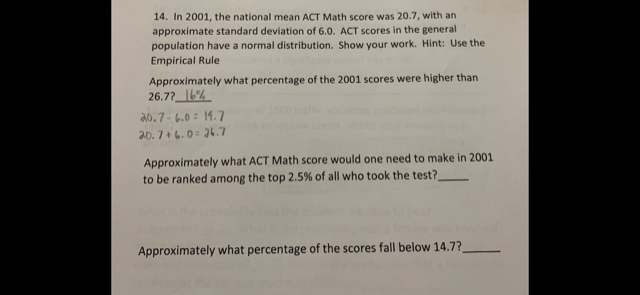 Solved 14. In 2001, the national mean ACT Math score was | Chegg.com