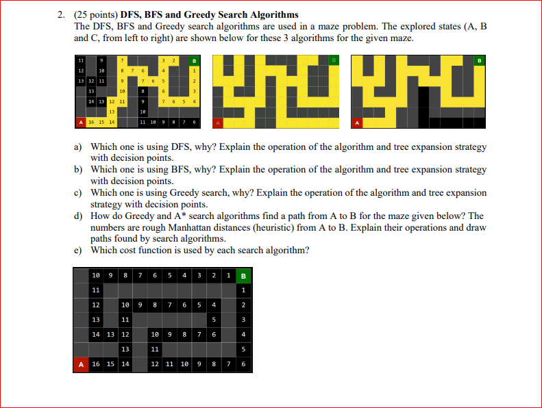 Solved 2. (25 points) DFS, BFS and Greedy Search Algorithms | Chegg.com