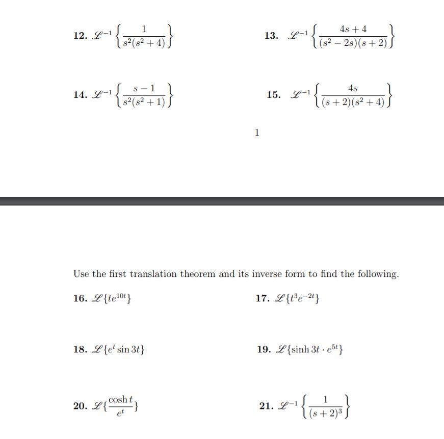 Solved 0-1 4s + 4 12. L^{+} 12. 1 1 s2 s2 + 4) S 13. L-|(52 | Chegg.com