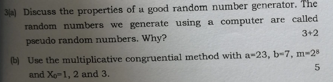 Solved 3(a) ﻿Discuss the properties of a good random number | Chegg.com