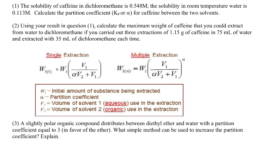 Solved (1) The solubility of caffeine in dichloromethane is