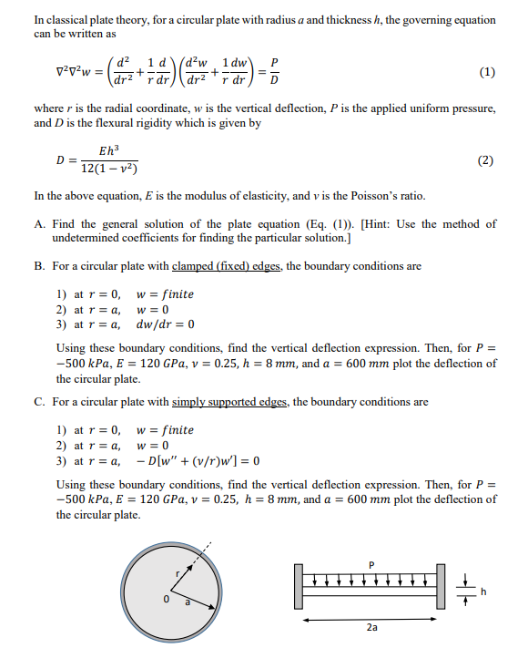 Solved In classical plate theory, for a circular plate with | Chegg.com