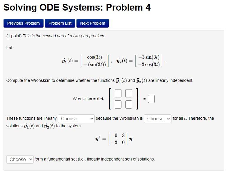 Solved Solving ODE Systems: Problem 4 Previous Problem | Chegg.com