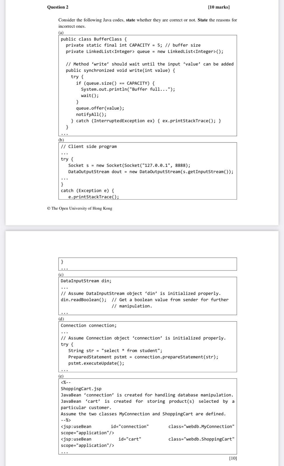 Solved Question 2 [10 marks) Consider the following Java | Chegg.com