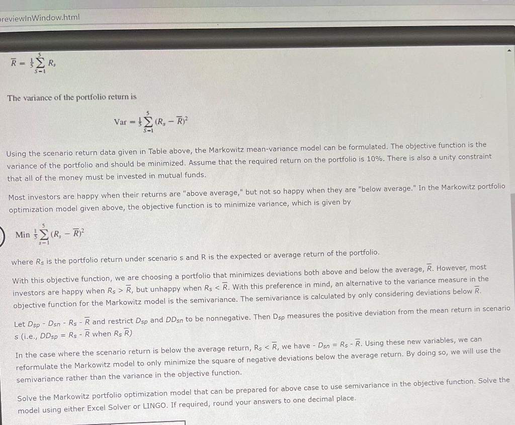 Solved EBook Problem 12-23 Markowitz Portfolio Optimization: | Chegg.com