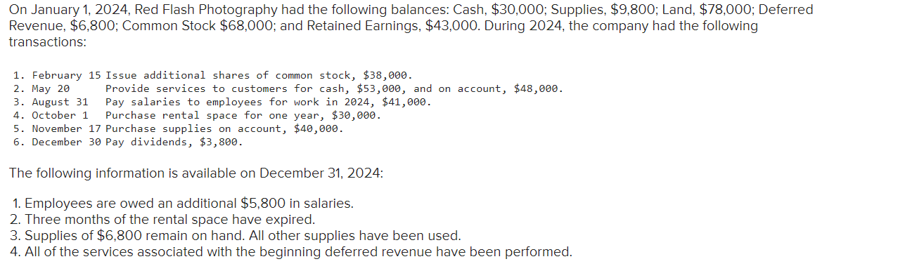 Solved On January 1, 2024, Red Flash Photography had the | Chegg.com