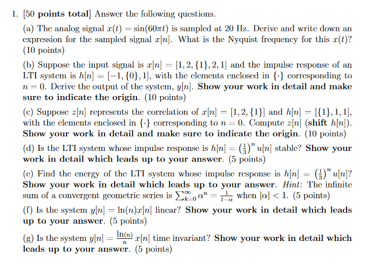 Solved 1. [50 Points Total] Answer The Following Questions. | Chegg.com