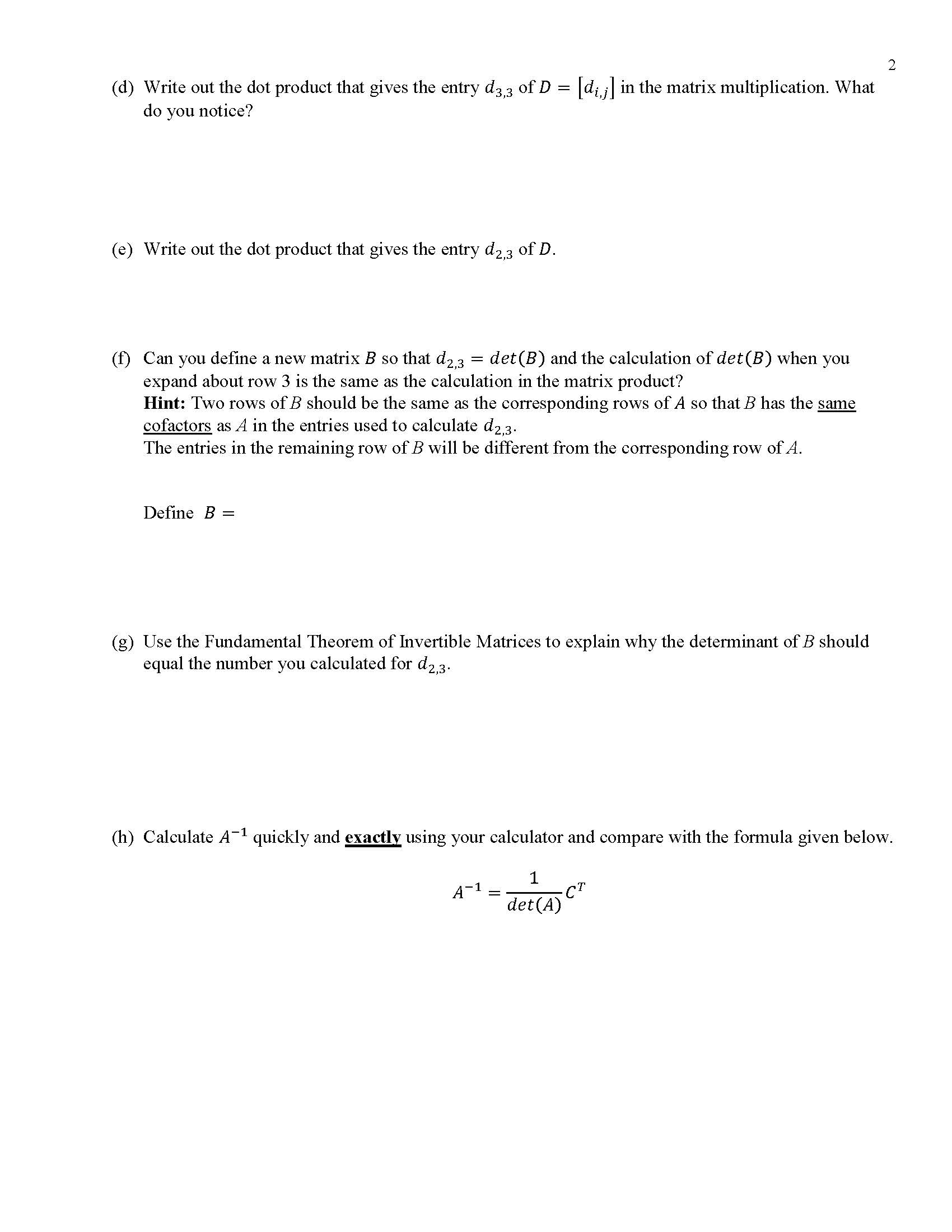 Group Assignment 2-PART I Determinants, Eigenvalues | Chegg.com