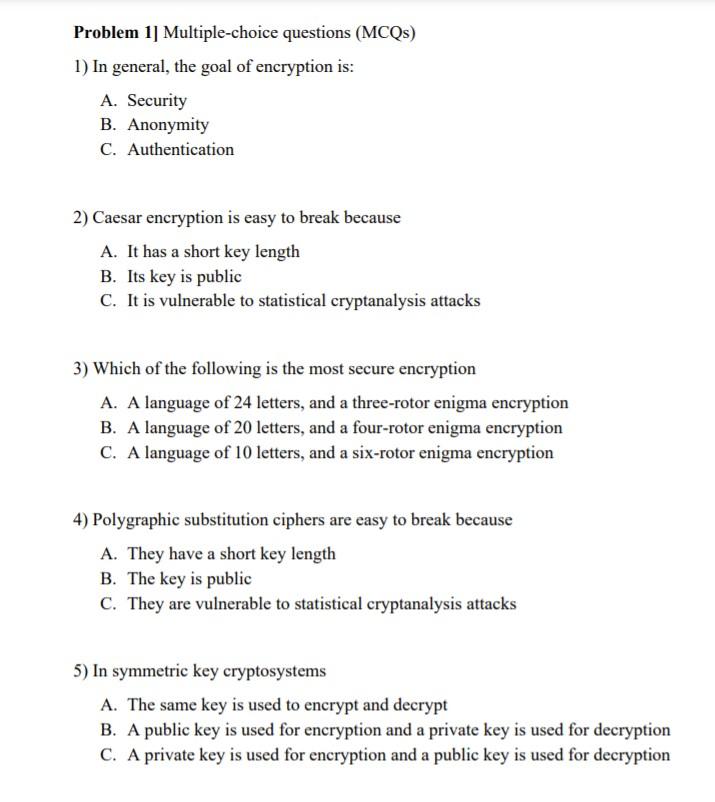 Solved Problem 1] Multiple-choice Questions (MCQs) 1) In | Chegg.com