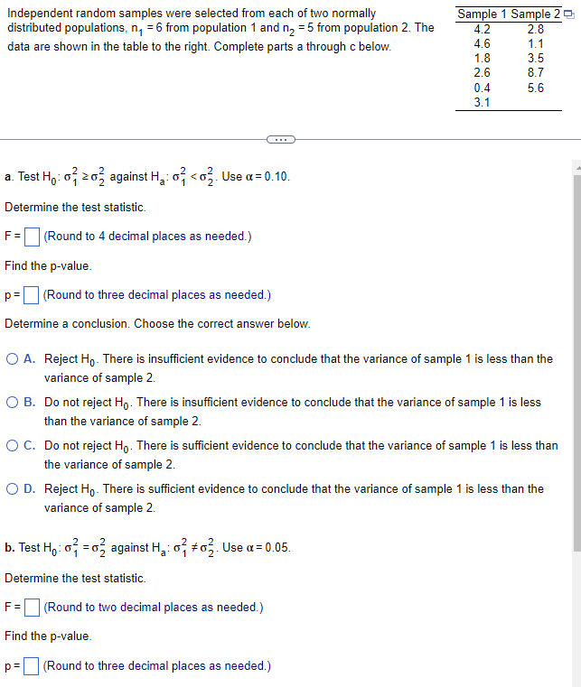 Solved Independent Random Samples Were Selected From Each Of | Chegg.com