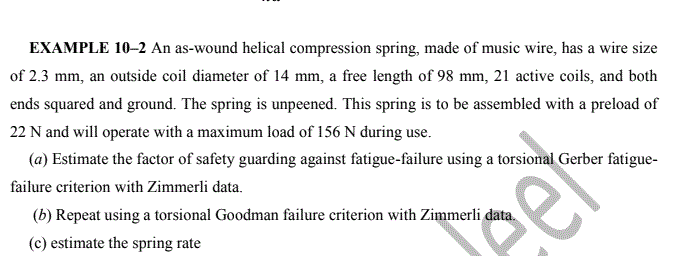 Solved EXAMPLE 10–2 An as-wound helical compression spring, | Chegg.com
