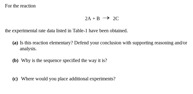 Solved For the reaction 2A +B → 2C the experimental rate | Chegg.com
