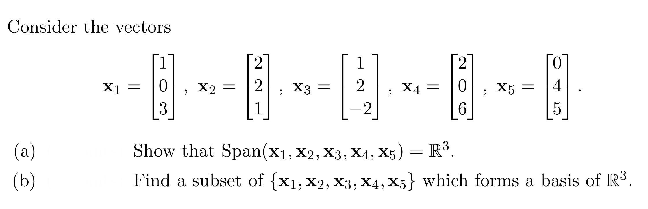 Solved Consider the vectors | Chegg.com